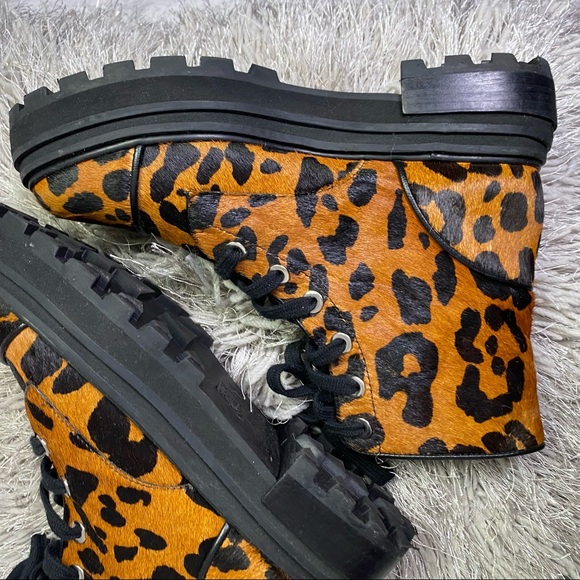 SCHUTZ Maylova Leopard Calf Hair Combat Womens Ankle Boots - Picture 14 of 15